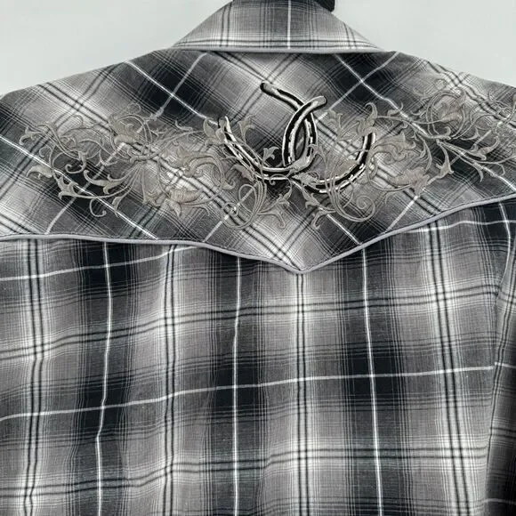 Roper Western‎ Shirt Pearl Snap Mens Embroidered Horseshoe Long Sleeve XL Cowboy - Picture 5 of 10